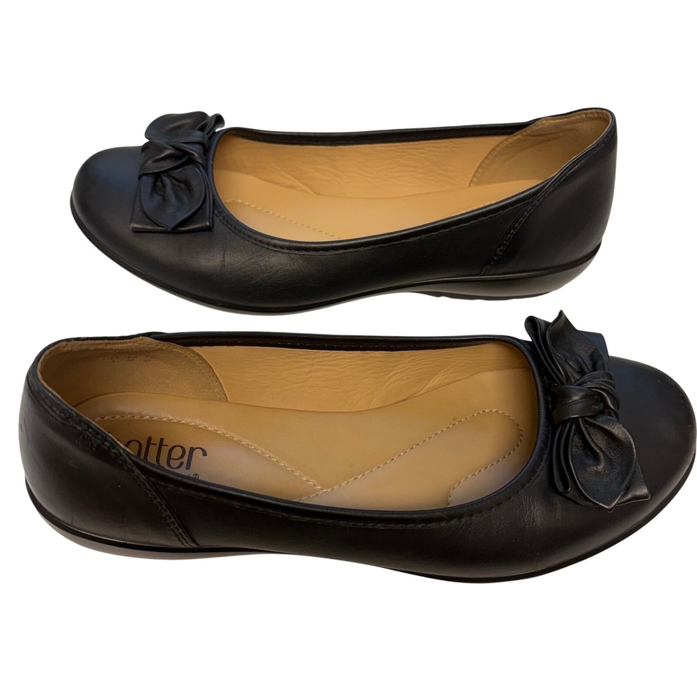 Hotter Jewel Black Leather Ballet Flats Bow Detail Comfort Shoes Womens 10